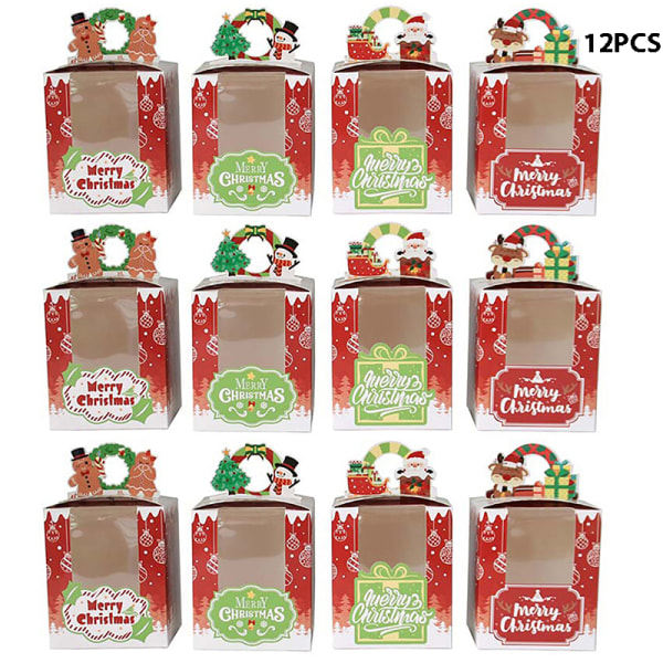 Julmuffinslådor Fönster Face Cup Cake Display Box Muffin 12PCS