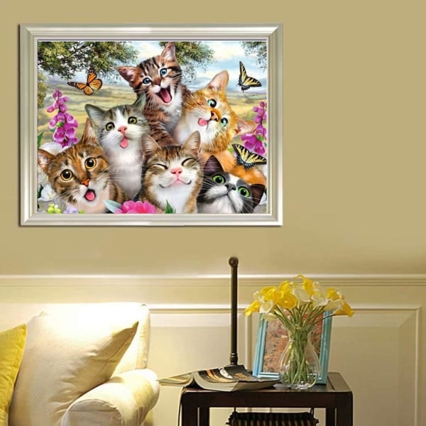 Timanttimaalaus Täysi timantti Diamantbroderi Happy Cat DIY Timanttibroderi Sarja Täysi Timantti Kirjonta Ristipisto Koti Makuuhuone Seinäkoriste