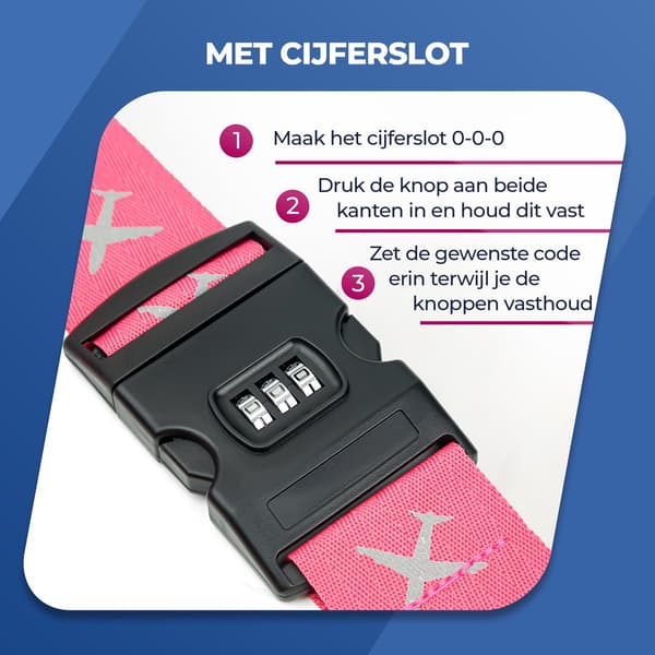 Bagageremmar med kombinationslås, justerbart resväskebälte i nylon med bagagebricka för flygresor, rosa, 2-pack