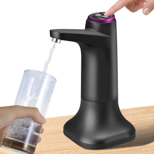 Elektrisk vanddispenser med dobbeltfunktion og standerbase, automatisk drikkevandsflaskepumpe med USB, universal til camping, kontor, hjem (sort)