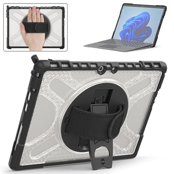 Unikt fodral för Surface Pro 8 med handrem, tangentbordsrem (inget tangentbord), justerbart stativ, robust fodral, stötsäkert