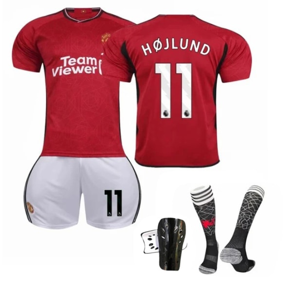 23-24 Manchester United Hjemmefodboldtrøje Børn Voksen Jersey Nummer 11 Hoylen Add Socks and Pad #28