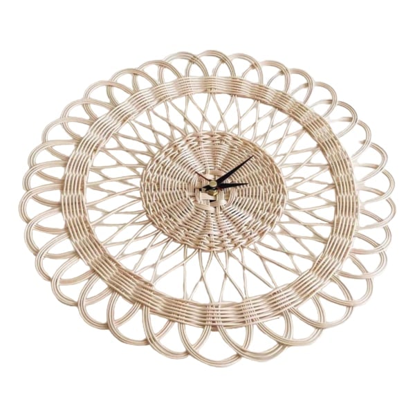 Rund Willow Rattan Väggklocka Hushåll Väggklocka Retro Väggklocka för Vägg null - A