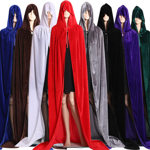 Medeltida Vampyr Sammet Hooded Kappa Lång Robe Witch Capes Hall Black L Black L