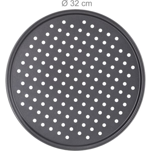 Sett med 2 runde perforerte non-stick pizzabrett i karbonstål Grå Ø 32 cm