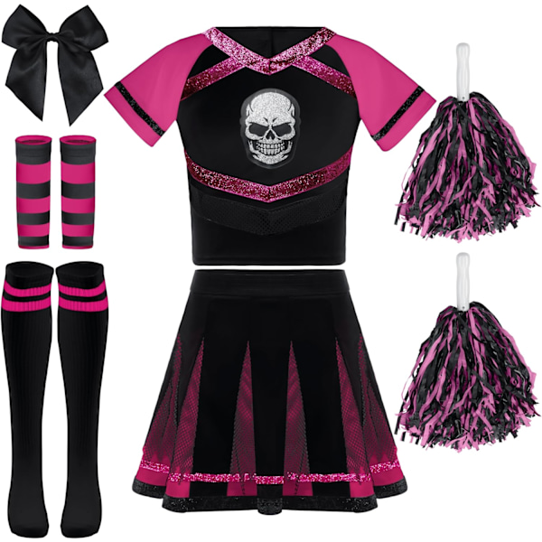 Cheerleader-kostyme for jenter, skummel cheerleader-kostyme, skummel zombie-kostyme for Halloween-maskerader Rosy Large(10-12 yrs)