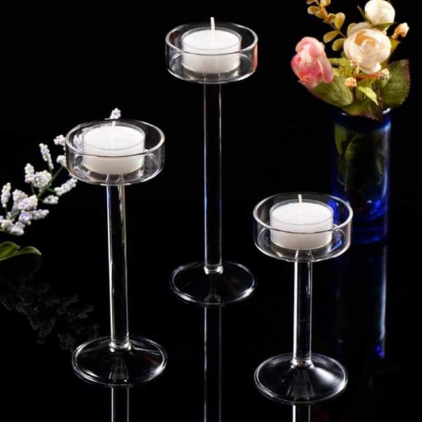 1. Glas Lysestake Sett Tealight Lysestake Hjem Bryllup Transparent 11cm Transparent 11cm