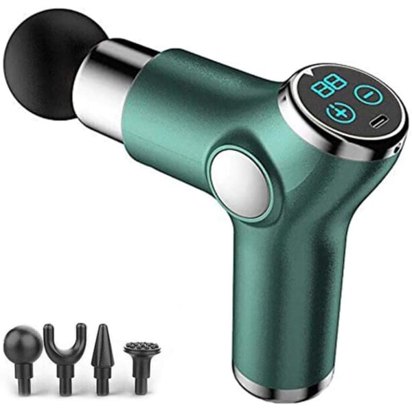 8 hierontapäätä ja 32 nopeutta sisältävä hierontapistooli, minikokoinen taskumassager