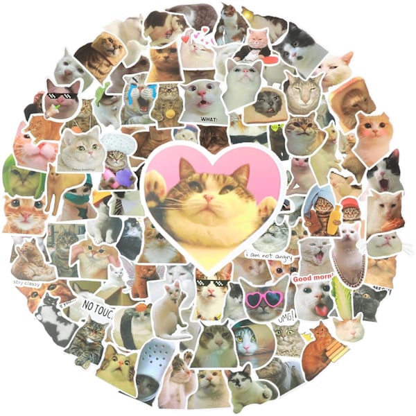 Roliga Kattdekaler Set - 100 Vattentäta Vinyl Kawaii Kattdekaler för Vattenflaskor 100 pcs, A