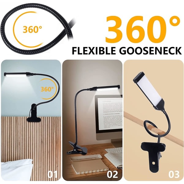 5w 80 LED dæmpbar læselampe, 3 farvetemperatur + 10 lysstyrkeniveauer Clip-on natlampe