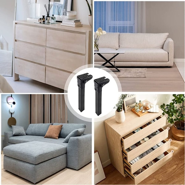 Sammenklappelige sorte møbelben, 4 stk. til laptopbord, sofa, skab, seng (200 mm)
