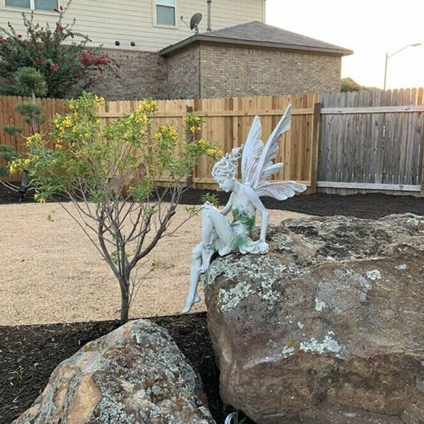 Resin Siddende Fe Figur Have Pryd Genstand Veranda Skulptur Hvid