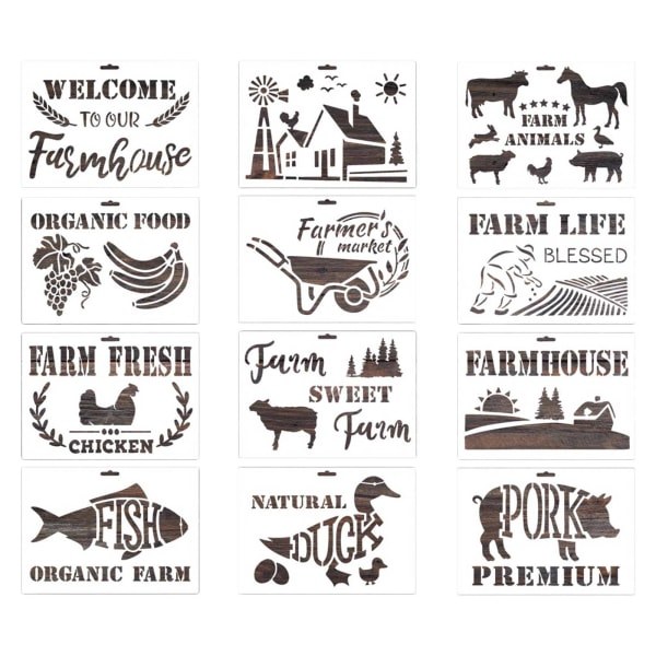 Monitoiminen maalausstencil Farmhouse Hollow Mall Joustava huonekaluille, seinäkankaille, DIY-taideprojekteille, 12 kpl