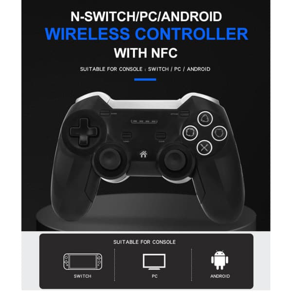 Ergonomisk Trådløs Spilcontroller Dobbelt Vibration Joystick Gamepad NFC Sansemotorisk 6-akset Gyroskop til Switch/PC