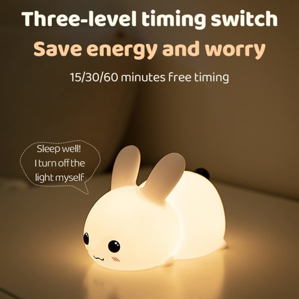 Söt Bunny Night Light 7-färgs dimbara nattlampor med timer USB laddnings nattlampa
