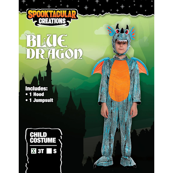 Deluxe-zombipuku lasten verenvuotavalla kirveellä Blue Toddler (3-4yrs)