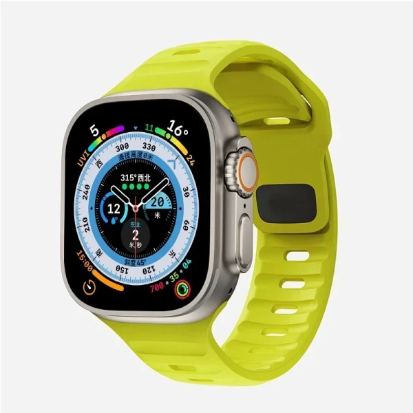 Silikoniranneke Apple Watchille 49mm 44mm 45mm 40mm 41mm 42mm 38mm Ultra 2 Sport-ranneke iWatch Series 9 8 7 6 5 fluorescent yellow