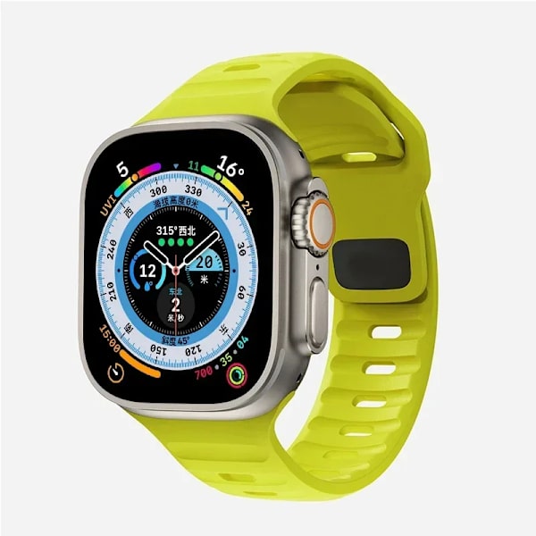 Silikonrem för Apple Watch Band 49mm 44mm 45mm 40mm 41mm 42mm 38mm Ultra 2 Sport Correa Armband iwatch Series 9 8 7 6 5 fluorescent yellow