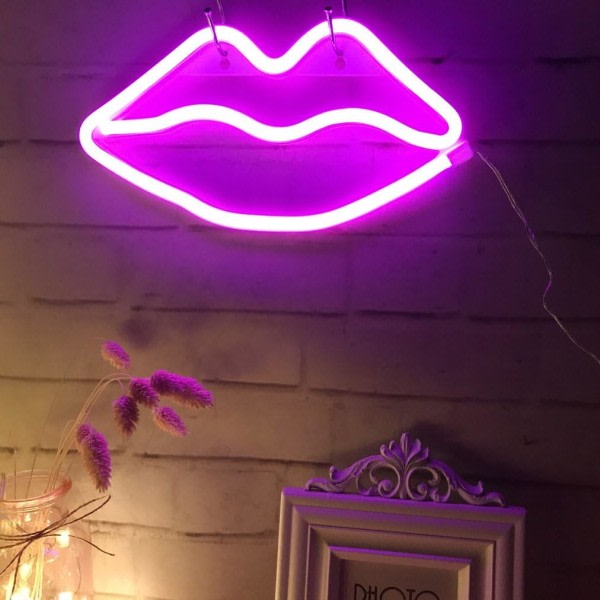 Huulten muotoiset neonkyltit Led romanttinen taide Koristeelliset neonvalot Wa