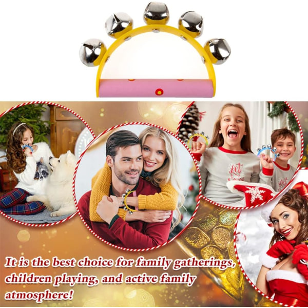 Tamburiner för barn 5 st Slädeklockor för barn för julsånger, 5 Jingle Bells Instrument med trähandtag för föreställningar, klassrum