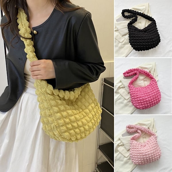Naisten ruudullinen tikattu olkalaukku, suuri tilavuus, crossbody-laukku yellow