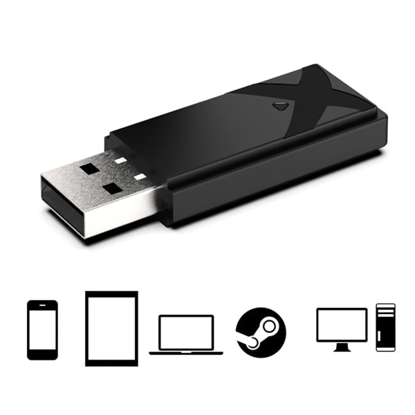 Bluetooth-kompatibel USB-mottaker BT5.0 for XB One/Steam Deck Controller PC trådløs adapter for Win7/8/10 bærbare datamaskiner Svart