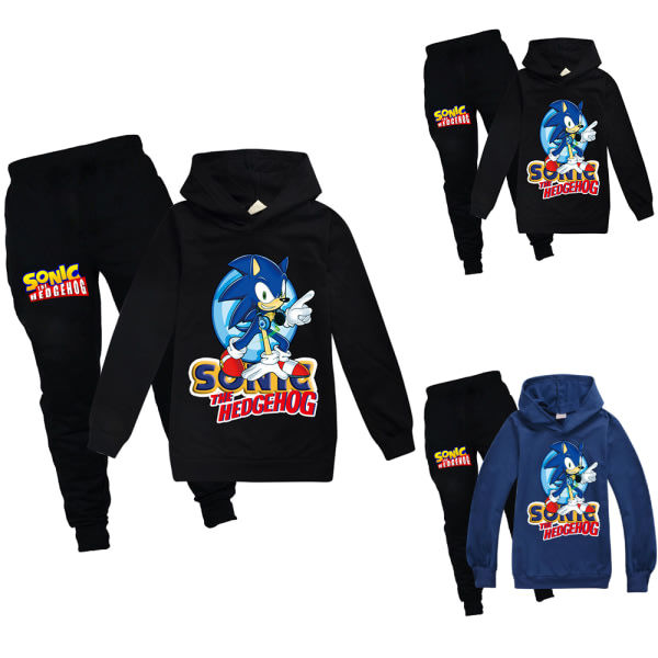 Sonic The Hedgehog Barn Pojkar Långärmad Luvtröja + Byxor Träningsoverall Marinblå 130cm