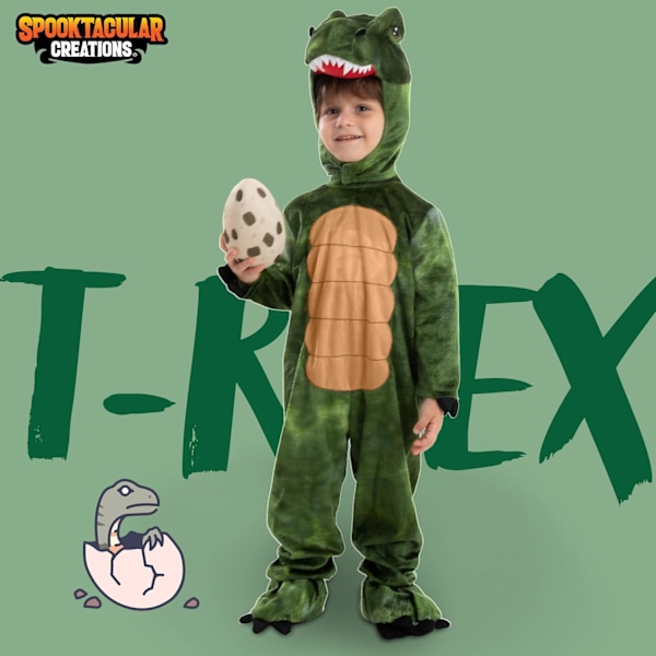 Barn Unisex Brun T-Rex Realistisk Kostym Green Medium (8-10 yrs)