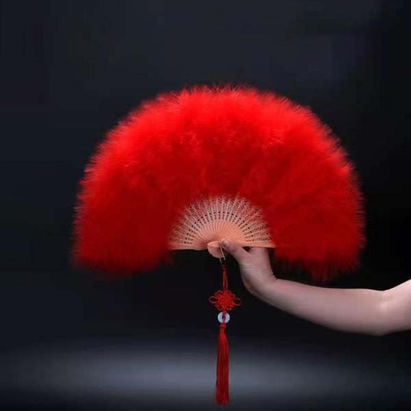 Feather Folding Fan Sweet Fairy Girl Gothic Court Dance Hand F Röd en one size
