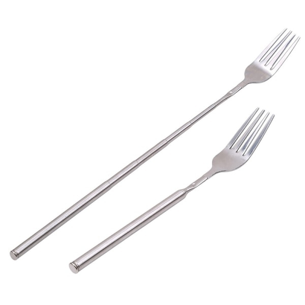Sølv rustfrit teleskopisk udtrækkelig gaffel middag frugt dessert Sølv one size Silver one size