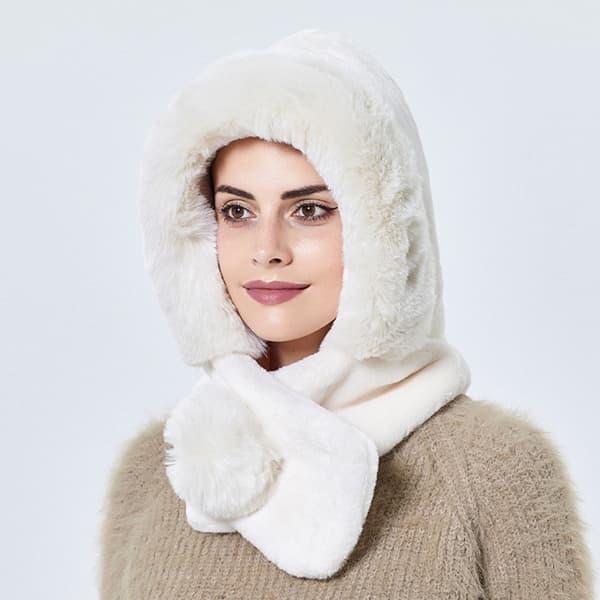 Vinter Pelslue Skjerf Sett Vindtett lue beige