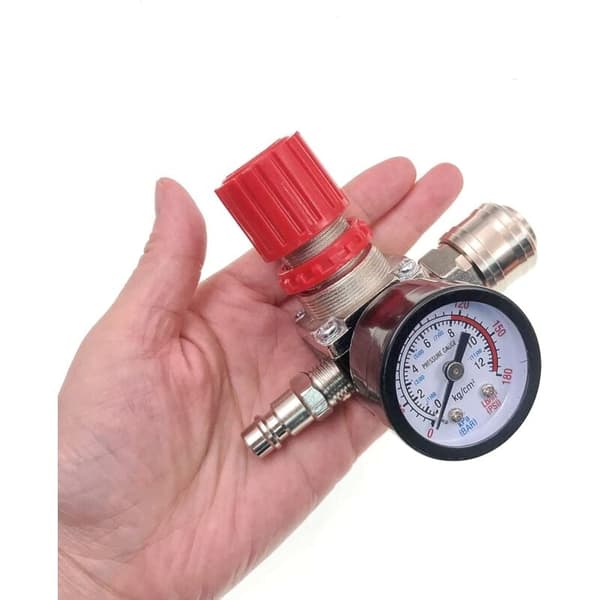 1/4\" Trykluftstrykreduktionsventil, Trykreduktionsventil, 4 huller med manometer til kompressor