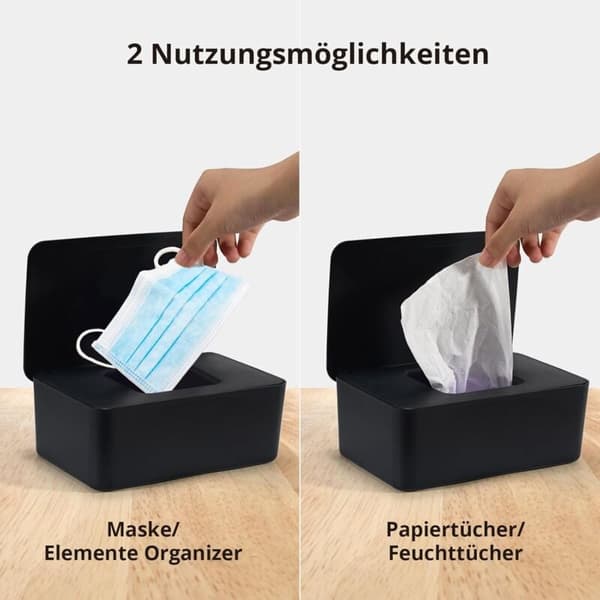 Sort Vådservietboks, Vådservietdispenser, Vådt Toiletpapirboks, Vådservietboks med Låg