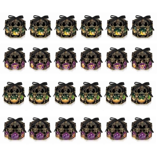 24 st Ramadan presentförpackningar ändlådor och presentinslagningsband för Eid-festgodispåsar godispåsar 6,88 x 5 x 3,5 tum set om 3 - 3