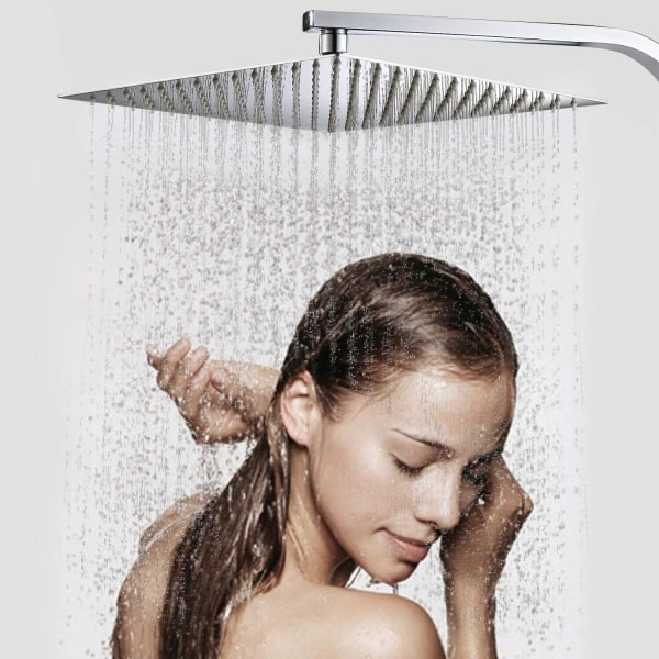 Fyrkantig dusjhuvud og frittstående stål Duschhuvud Ultratunt dusjhuvud Vattenbesparende Høytrykksavkalkning for badet 24,7 cm