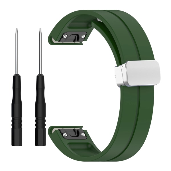 Egnet til Garmin Fenix7x urrem Fenix7 6 5 hurtigudløselig magnetisk folde spænde rem 20mm Army Green-Silver Buckle