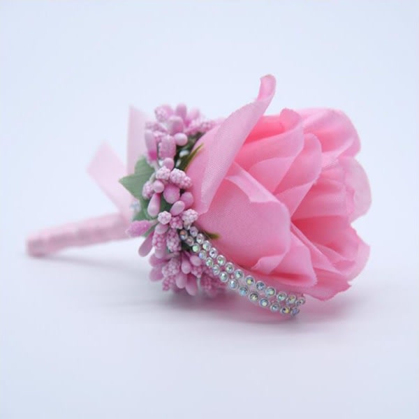6 st Artificiell Boutonniere Brud Boutonniere Corsage Rose Sidenblomma med nål och klämma for bröllopsfest (rosa)