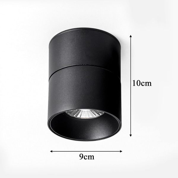 Justerbar loftslampe, stueloftslampe, 15W LED sort drejelig 3000K varm hvid, Ø90MM [Energiklasse A+], (sort), ladacèe