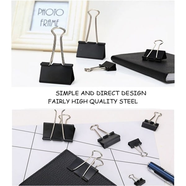 Ekstra store ringbindsklemmer 2 tommer (2-pak), store papirclips til kontorartikler, sort
