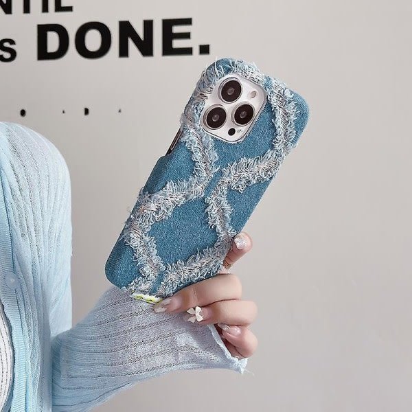 iPhone 14 Diamond Pattern Denim telefoncover (lyseblå)