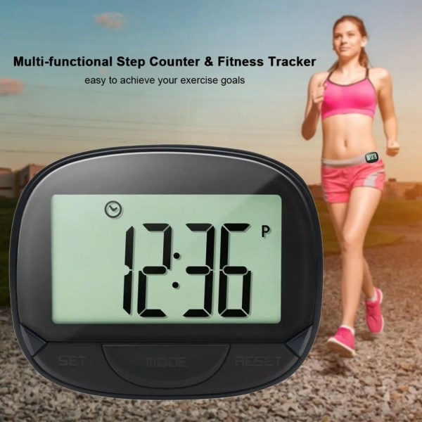 Multifunktionel skridttæller 3D skridttæller Klemme Fitness Tracker Sporer trin/gåafstand/kalorier Bærbar fitness med urfunktion