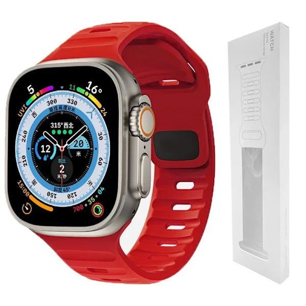 Silikonrem för Apple Watch Band 49mm 44mm 45mm 40mm 41mm 42mm 38mm Ultra 2 Sport Correa Armband iwatch Series 9 8 7 6 5 se red-BOX13
