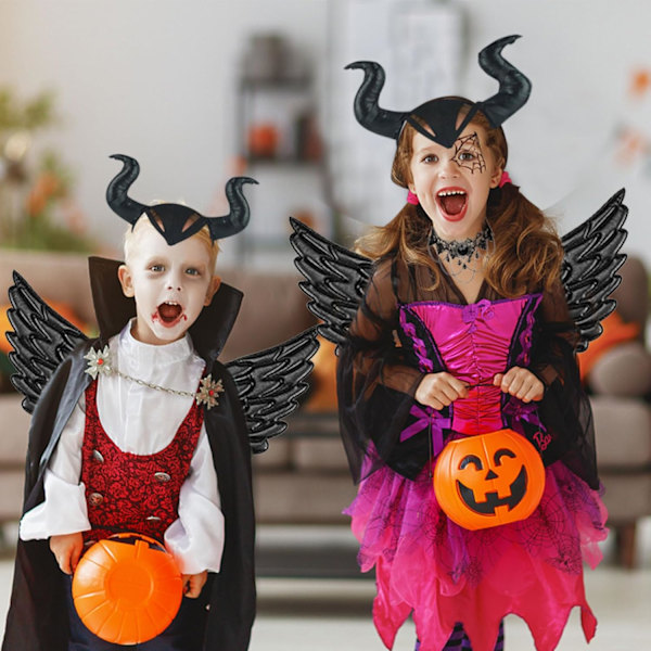 Jente Djevelkostyme - Dronning Hornkostyme med Gotiske Tilbehør til Halloween a