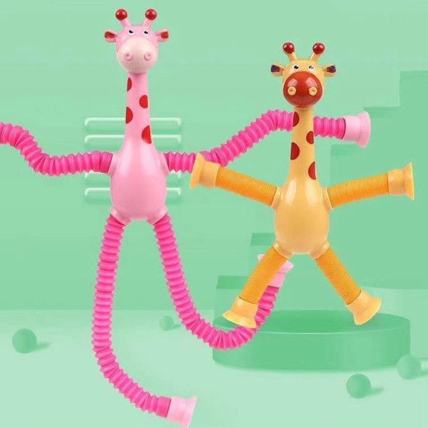 Tecknad giraff Pop-Tube Teleskopisk sugkopp Sensorisk leksak Djur Sucker Toy Fidgets Sensorisk leksak Julklapp till barn Gul - 2
