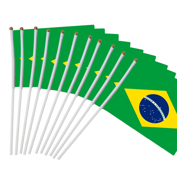 10 st/pack Brasilien flagga 21x14 Cm Polyester Tangan Melambaikan Bendera Brasil Bendera Tiang Bendera Negara Banner Med Plast