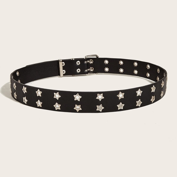 Punk Style Star dubbelknäppt bälte midjerem Hollow Out Lea Black