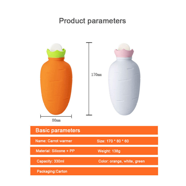 Varm handväska, morotsformad silikon vattenfylld varmvattenpåse, mikrovågsugnsäker