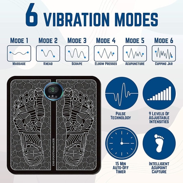 Ems Elektrisk Fodmassager - Cirkulation Fodmassager Fod Zoneterapi Massager - Fod Cirkulation Massager - Fod Massager För Cirkulation - 6 Tilstande 9 Int