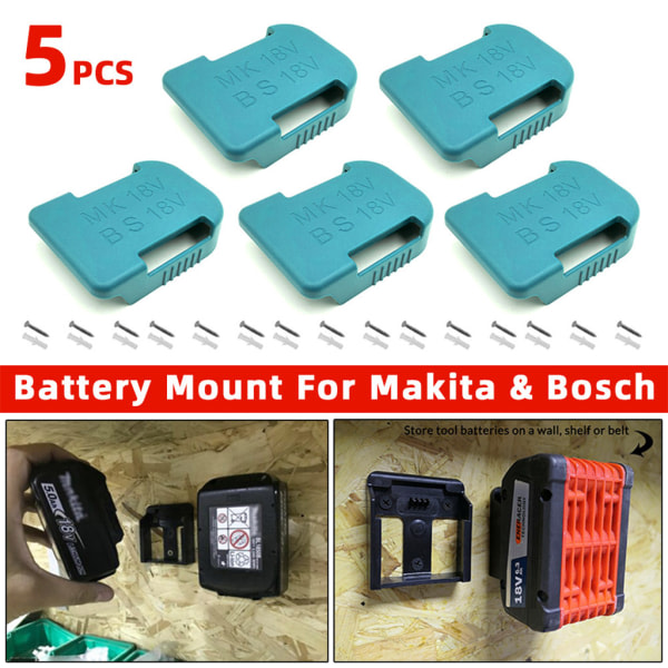 5 stk batterilagringsstativ batteriholder for etui for 18V festeenheter (svart, cyan) Svart