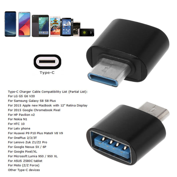 Metall USB C 3.1 Typ C hane till USB 2.0 hona OTG Data Sync Converter Adapter för S9 S8 Note 9/8 för Huawei Mate 20 Silver